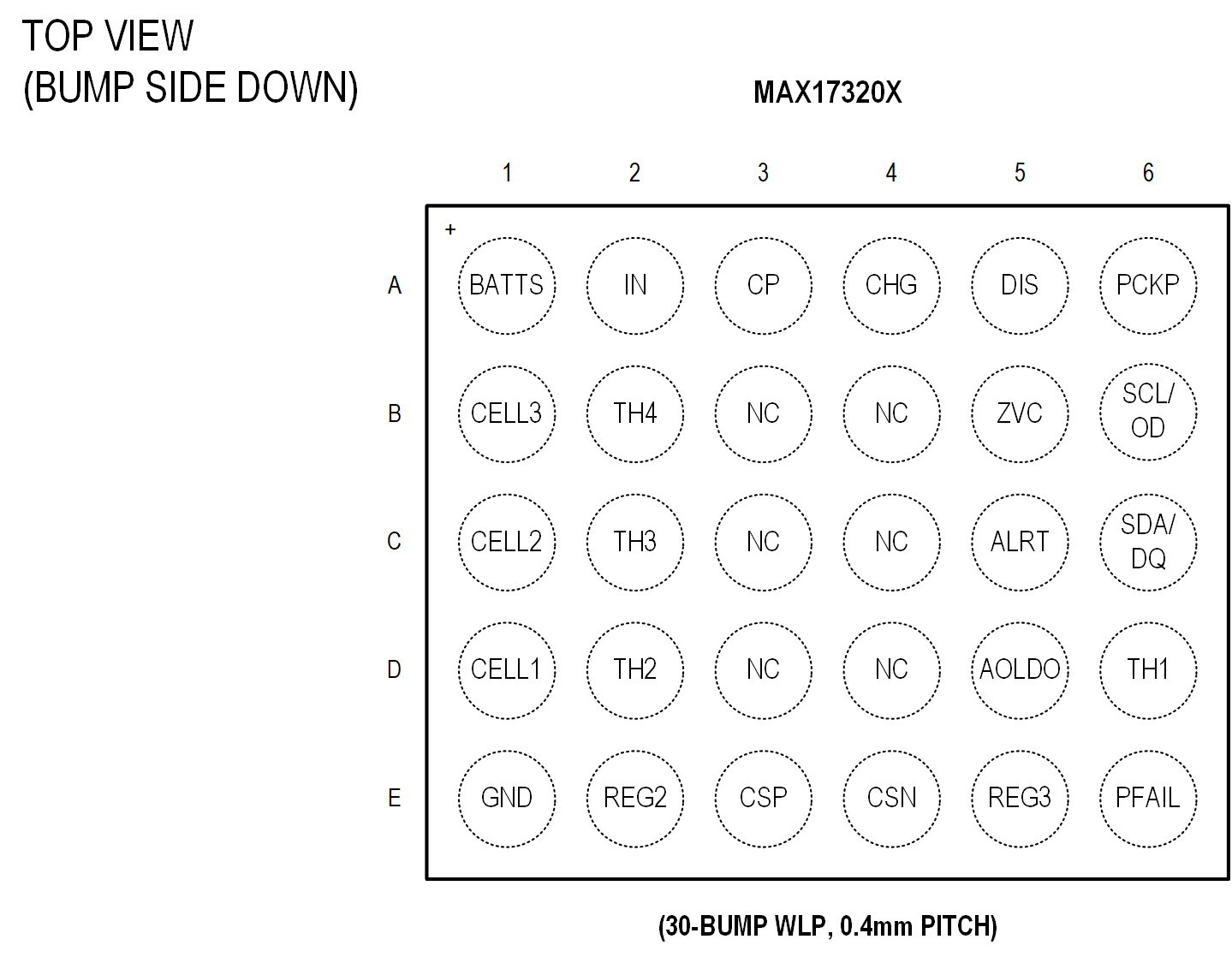 MAX17320 30 Bump WLP Pin Configuration