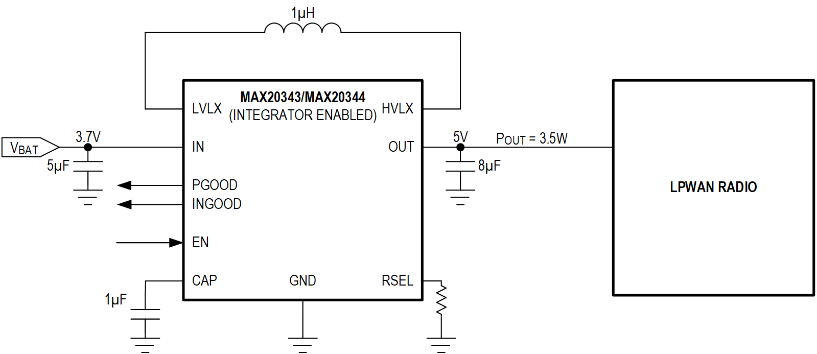 MAX20343-MAX20344 Typical Application LPWAN Radio Supply