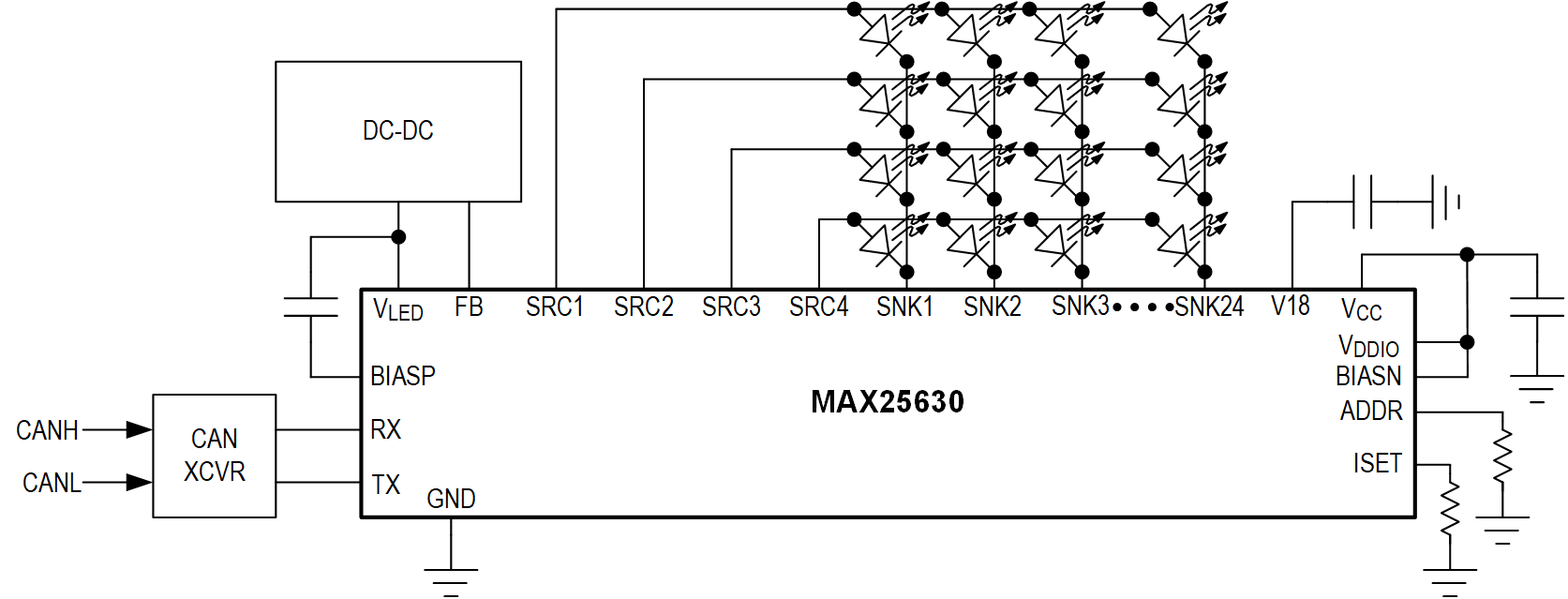 MAX25630 Simplified Block Diagram