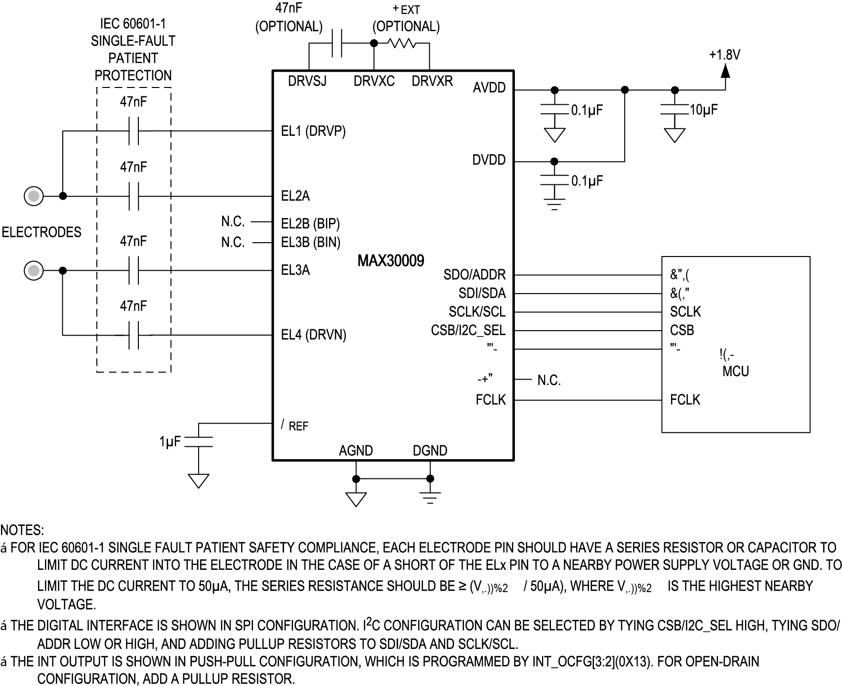 MAX30009 Typical Application Circuits (2-Electrode Device Supporting GSR-EDA)