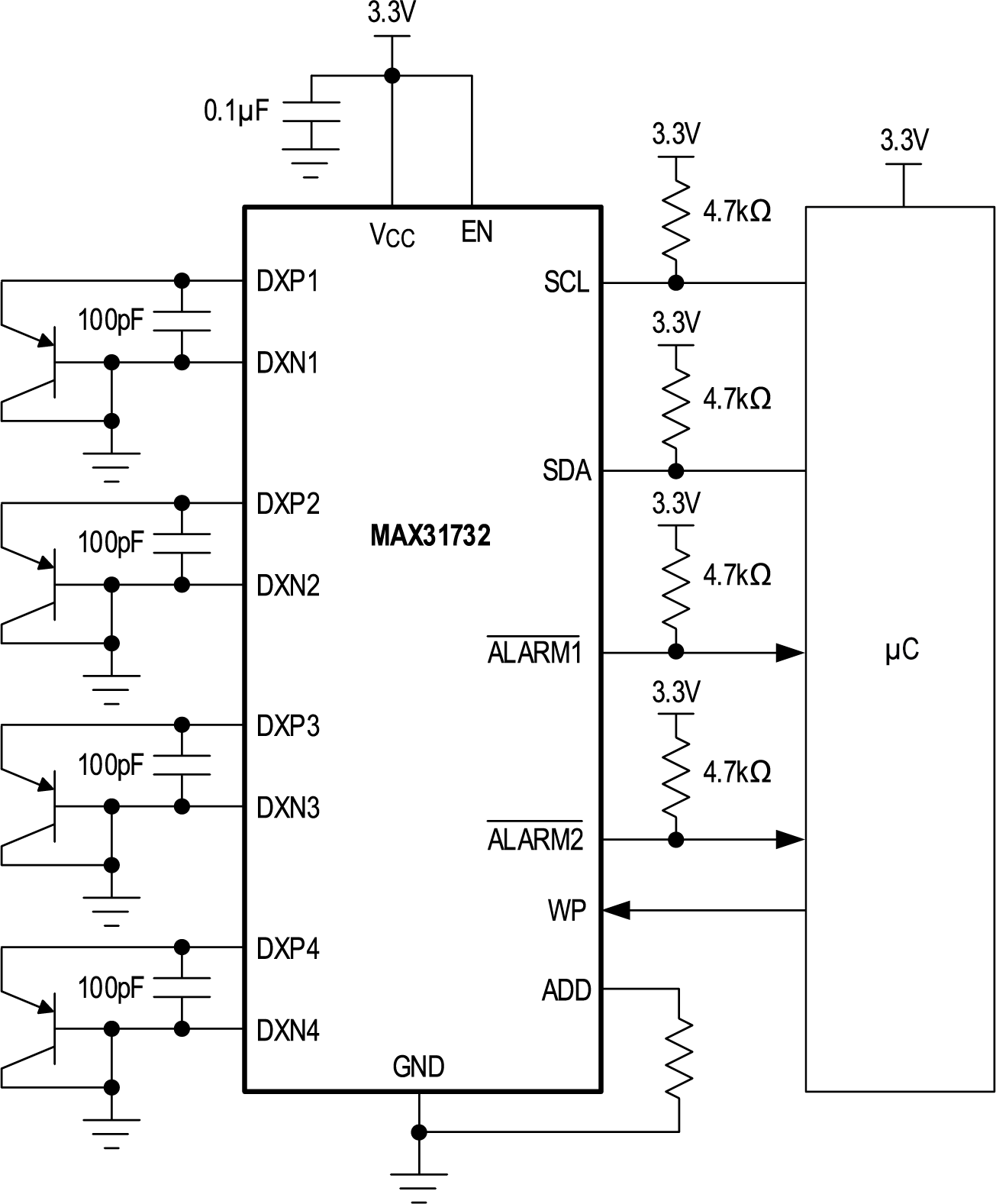 MAX31732 Typical Application Circuit