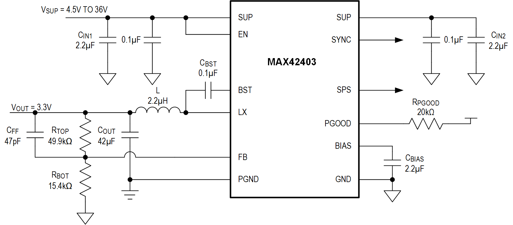 MAX42402-MAX42403 Typical Application Circuit 1.5MHz