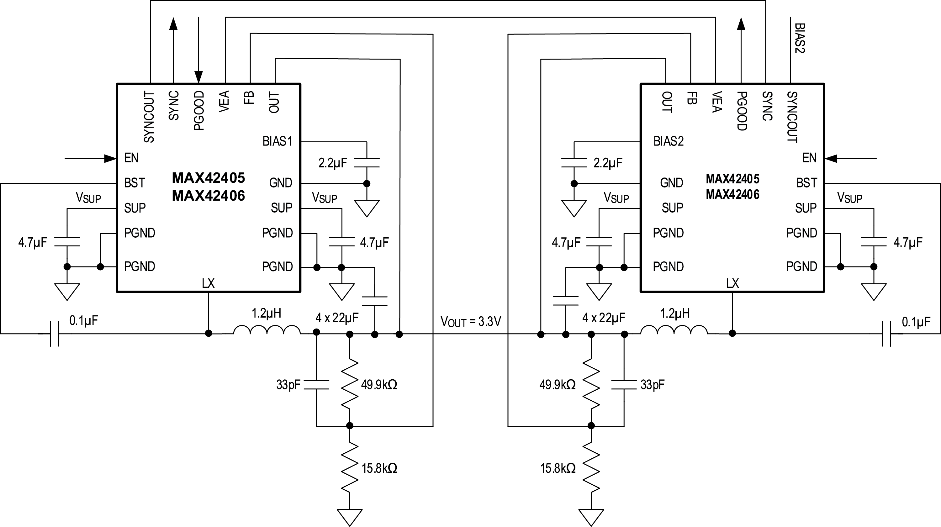 MAX42405-MAX42406 Typical Application Circuit Dual Phase Operation, Controller-Target 1.5MHz
