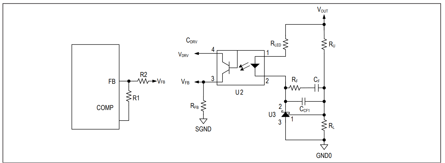 Figure 9. Opto-coupler feedback compensation configuration 1 schematic.