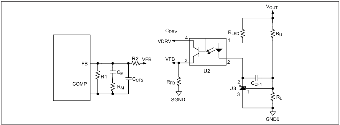 Figure 10. Optocoupler feedback compensation configuration 1 schematic.