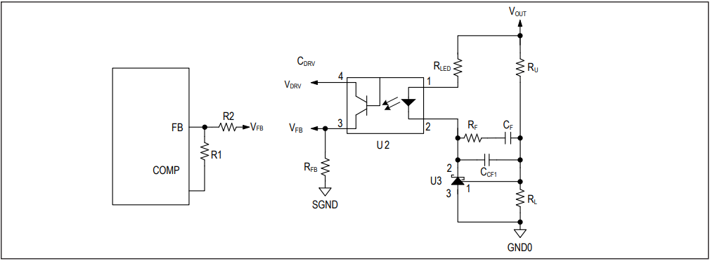 Figure 10. Opto-coupler feedback compensation configuration 1 schematic.