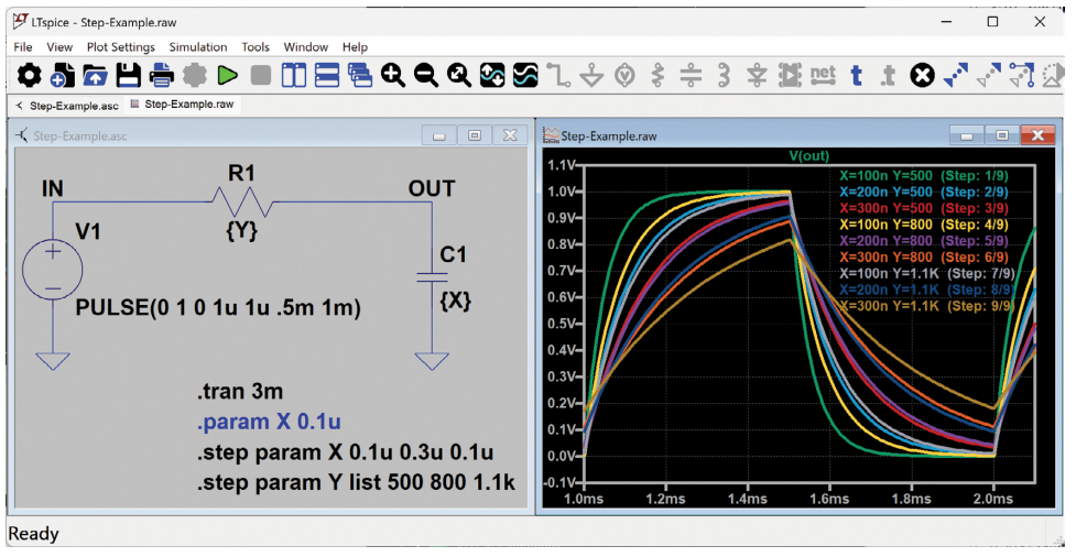 Figure 5. Stepping two parameters and viewing the results.